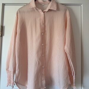 Women’s Orange and White Striped Shirt with Ruffled/Smocked Sleeves